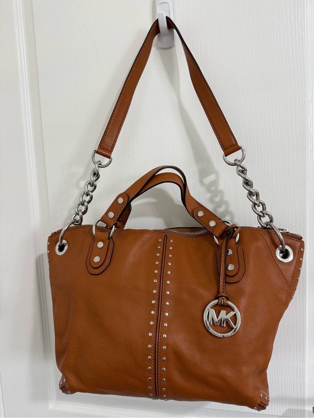 Vintage Michael Kors Uptown Astor Large Satchel Brown Studded Leather Bag NWOT